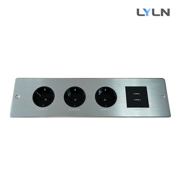 Brushed Aluminium Conference Table Socket Power Panel Silver Color